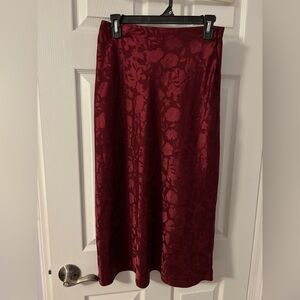 Urban Outfitters Jacquard Style Floral Burgundy Flowy Midi Skirt